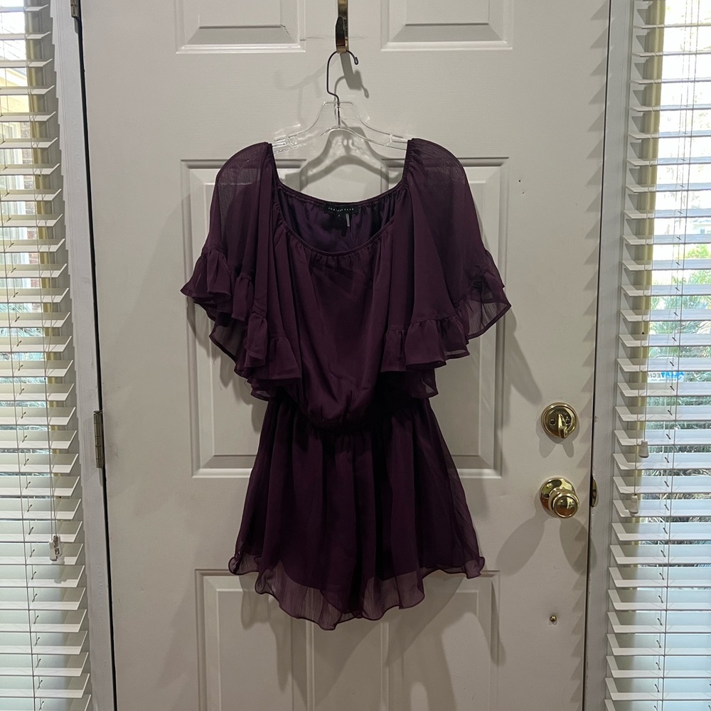 Endless Rose Deep Plum Ruffled Short Sleeve Tunic Romper
